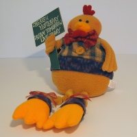soft toy chicken with placard - 'cherish yesterday dream tomorrow live today'