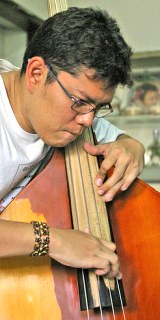 jazz double bass played pizzicato, i.e. plucked