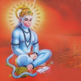 Hindu deity Shri Hanumana, meditating beside water